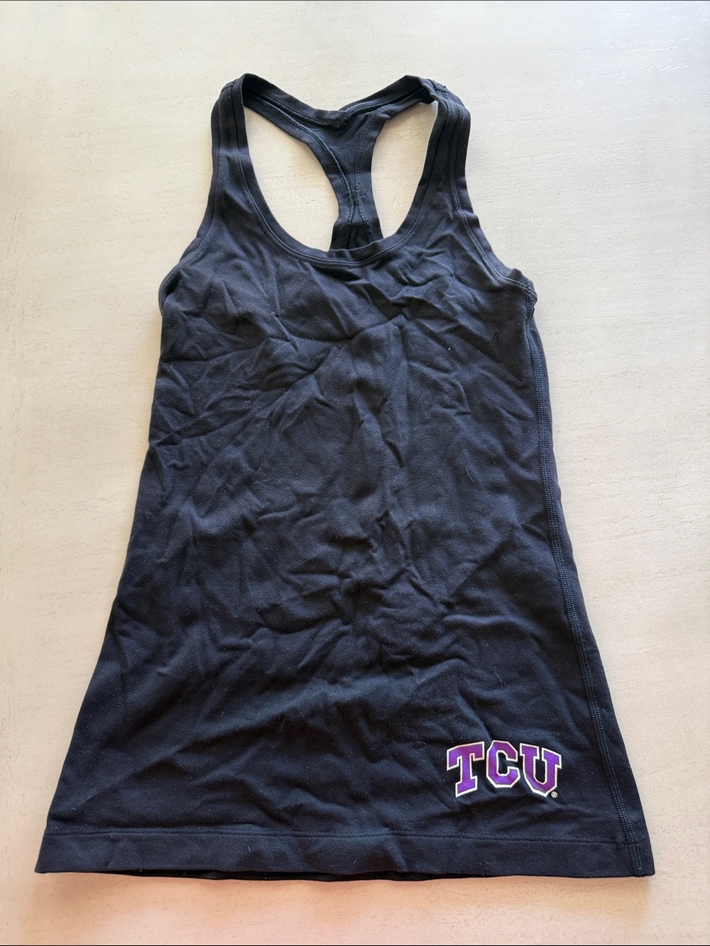 lululemon athletica Black Racerback Tank with Purple TCU Logo